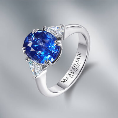 Diamond Ring set with Cornflower Ceylon Sapphire