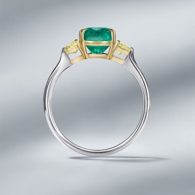 Fancy Yellow Diamonds Ring Set With  Natural Zambian Teardrop Emerald