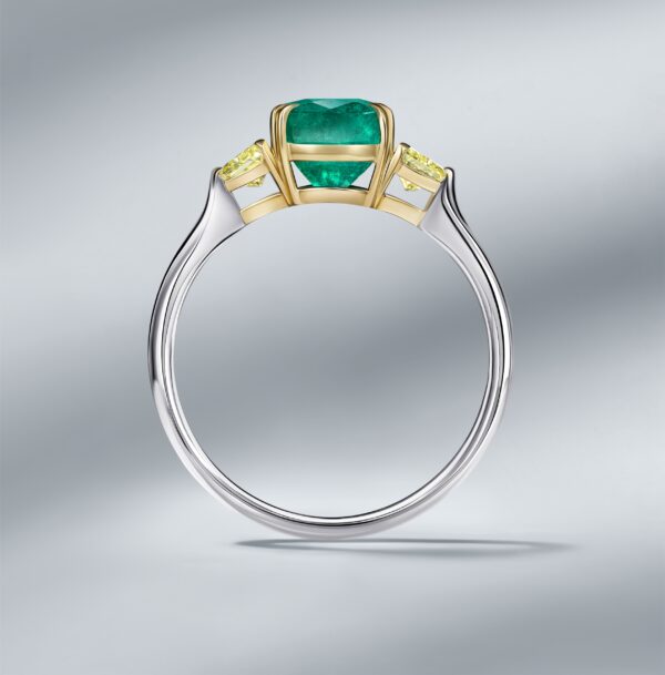 Fancy Yellow Diamonds Ring Set With Natural Zambian Teardrop Emerald - Image 2