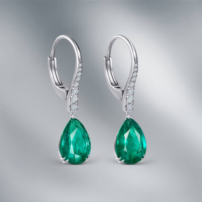 Diamond Earrings set with Pair of Pear Emeralds
