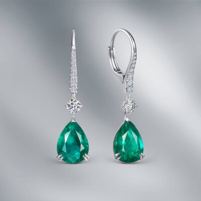 Diamond Earrings set with Pair of Pear Emeralds