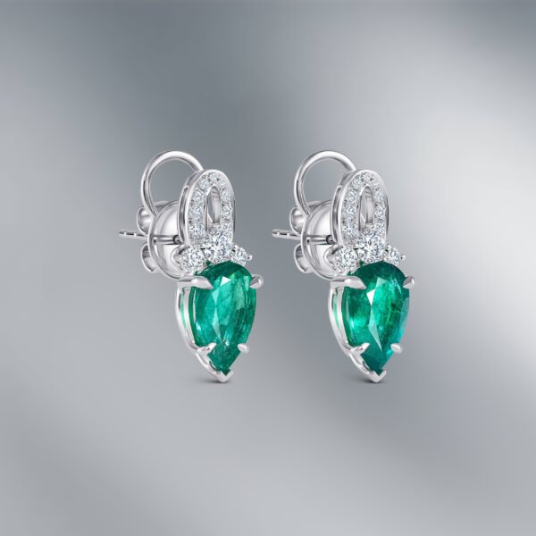 Diamond Earrings set with Pair of Pear Emeralds