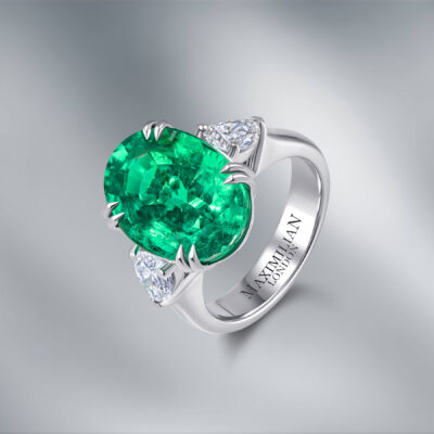 Diamond Ring set with Natural Zambian Emerald