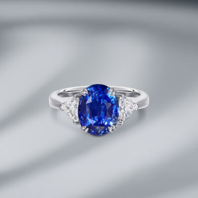Diamond Ring set with Cornflower Ceylon Sapphire