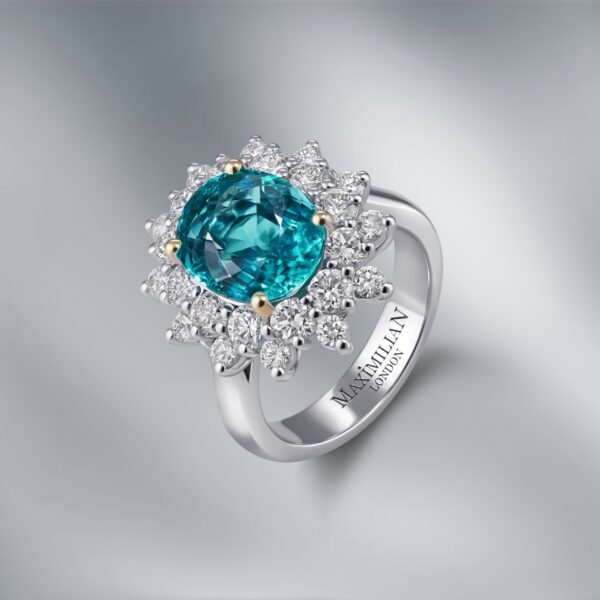 Diamond Ring set with Natural Tourmaline Paraiba