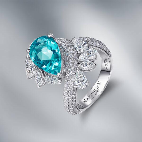 Diamond Ring set with Natural Paraiba Tourmaline