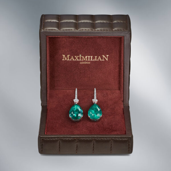 Diamond Earrings set with Pear Shape Emeralds - Image 3
