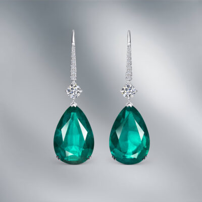 Diamond Earrings set with Pear Shape Emeralds