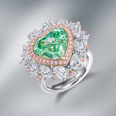 Diamond Ring Set with Fancy Yellow – Green Heart Shape Diamond