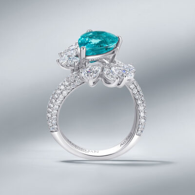Diamond Ring set with Natural Paraiba Tourmaline
