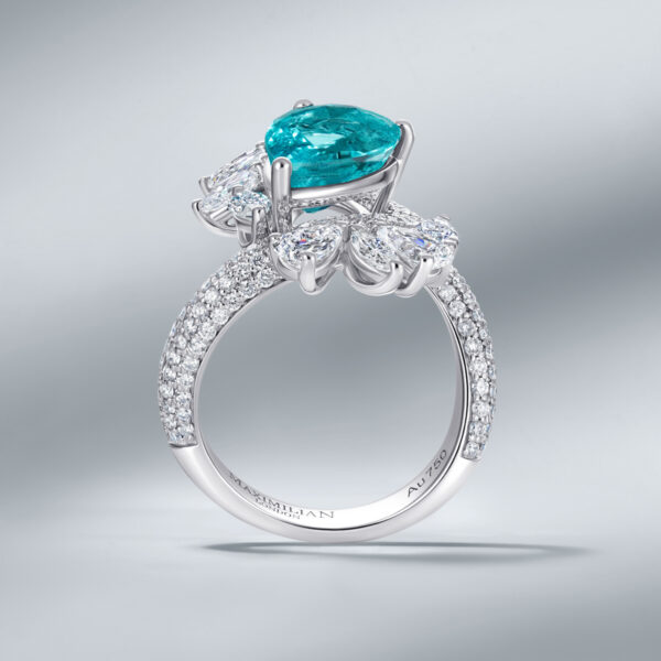 Diamond Ring set with Natural Paraiba Tourmaline - Image 2