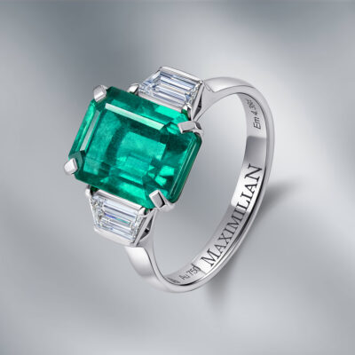 Diamond Ring Set with Natural Zambian Emerald