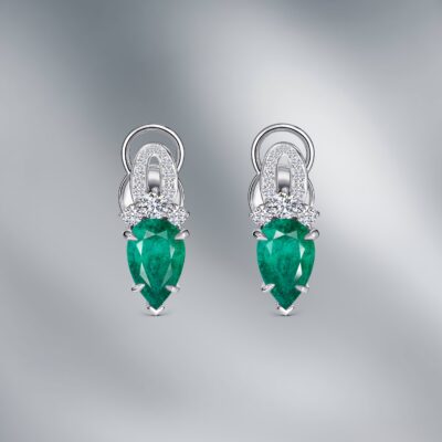 Diamond Earrings set with Pair of Pear Emeralds