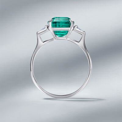 Diamond Ring Set with Natural Zambian Emerald