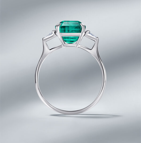 Diamond Ring Set with Natural Zambian Emerald - Image 2