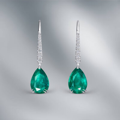 Diamond Earrings set with Pair of Pear Emeralds