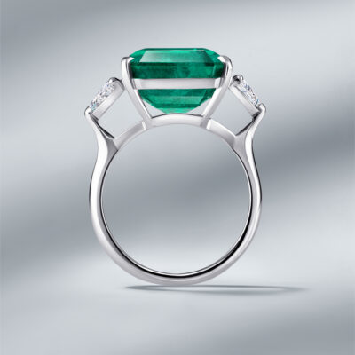 Diamond Ring Set  with Natural Zambian Emerald