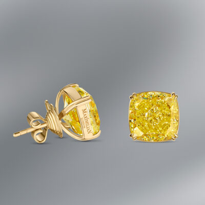 Exceptional Fancy Intense Yellow Cushion Cut Stud Earrings