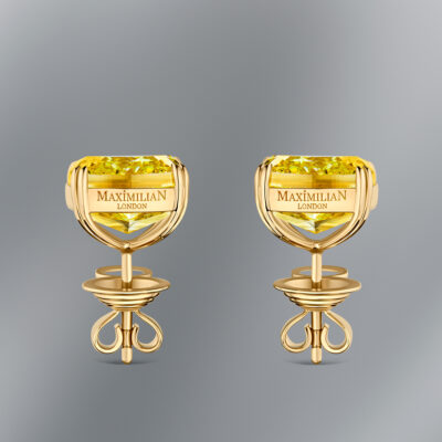 Exceptional Fancy Intense Yellow Cushion Cut Stud Earrings