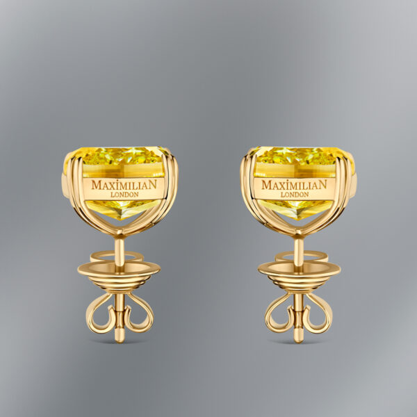 Exceptional Fancy Intense Yellow Cushion Cut Stud Earrings - Image 2
