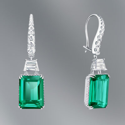Diamond Earrings set with an Exceptional Zambian Emeralds