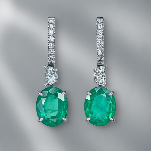 Diamond Earrings Set With Zambian Emeralds