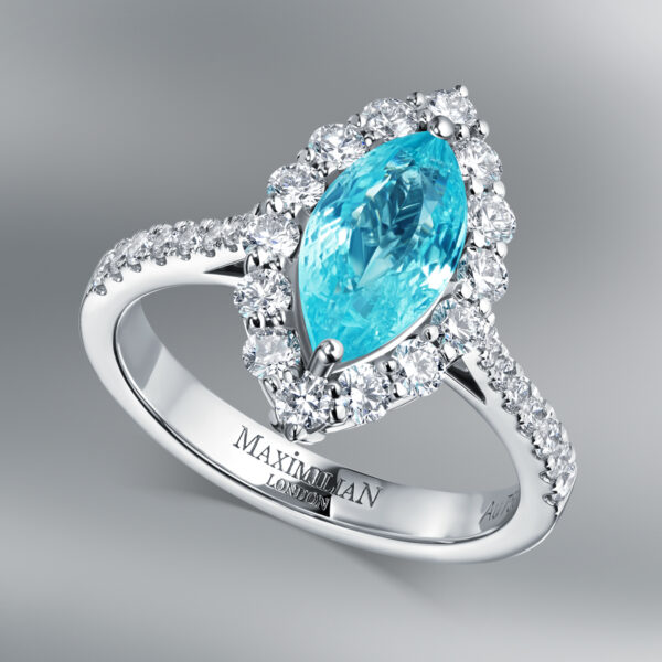 Diamond Ring Set with Marquise Paraiba Tourmaline