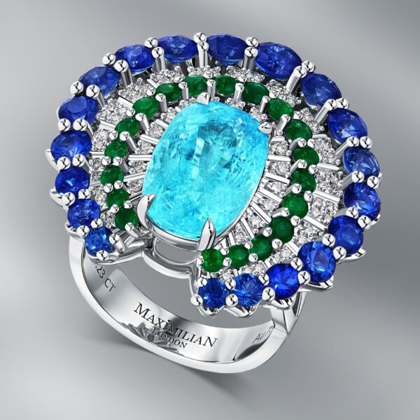Diamond Ring Set  with Natural Tourmaline Paraiba