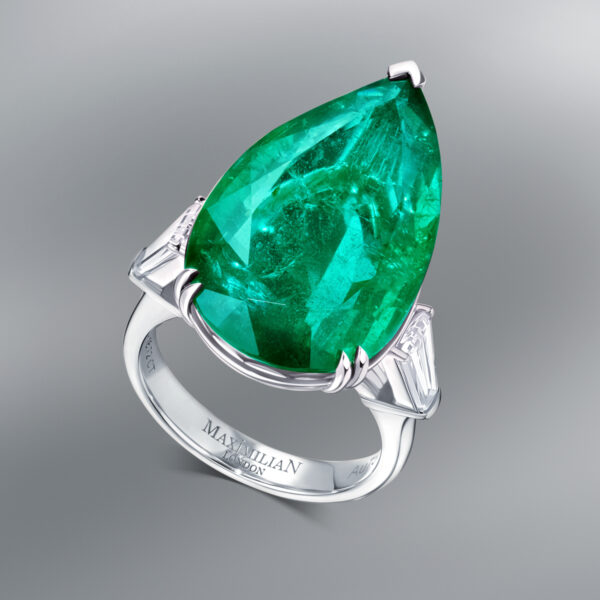 Diamond Ring Set with Teardrop Emerald