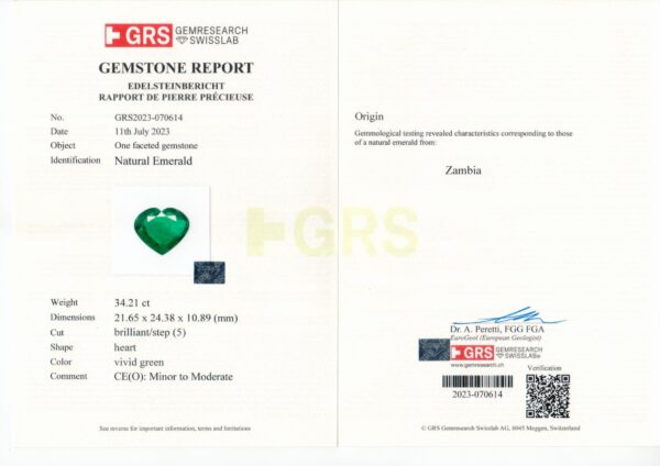 18K White Gold Pendant set with Heart Shape Emerald & Diamonds - Image 4