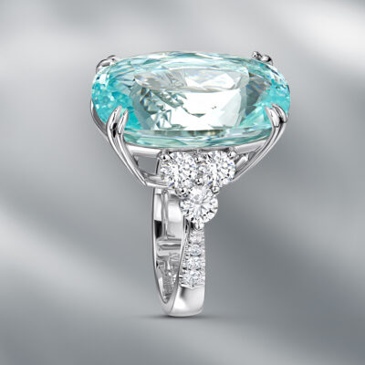 Diamond Ring  set with Natural Paraiba Tourmaline