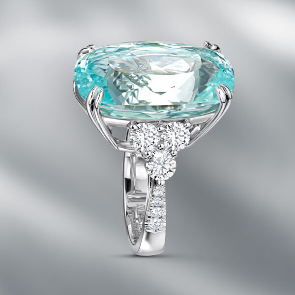 Diamond Ring  set with Natural Paraiba Tourmaline - Image 2