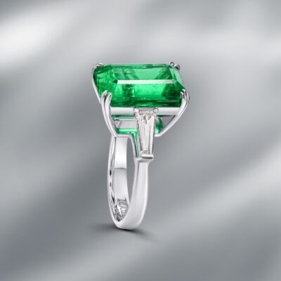 Diamond Ring Set with Natural Zambian Emerald