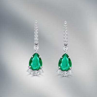 Diamond Earrings Set With Zambian Emeralds