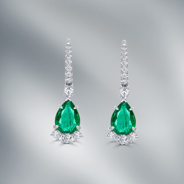 Diamond Earrings Set With Zambian Emeralds - Image 2