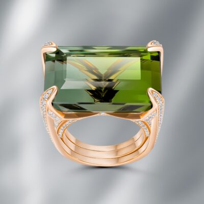 Natural Bicolor Tourmaline & Diamond Ring
