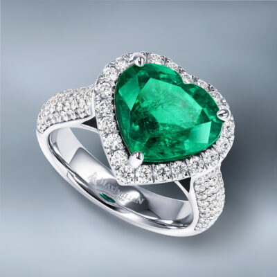 Natural Zambian Emerald & Diamond Ring