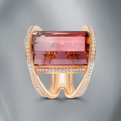 Natural Bicolor Tourmaline & Diamond Ring