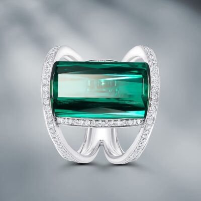 Natural Bicolor Tourmaline & Diamond Ring
