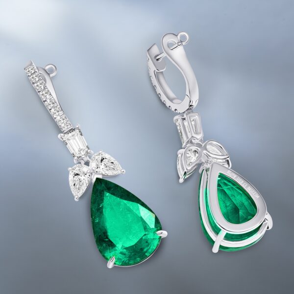 Natural Emerlad & Diamond Earrings - Image 2