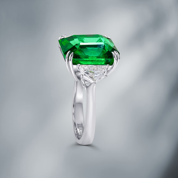 Diamond Ring Set with Natural Zambian Emerald - Image 3