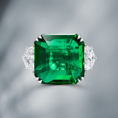 Diamond Ring Set with Natural Zambian Emerald