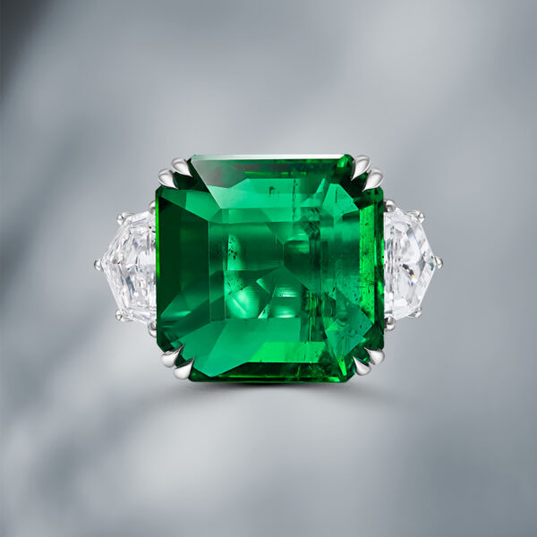 Diamond Ring Set with Natural Zambian Emerald - Image 2