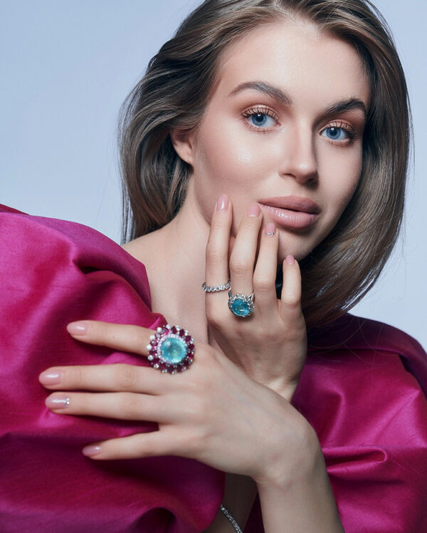 Diamond Ring Set With Paraiba Tourmaline & Burmese Rubies - Image 4